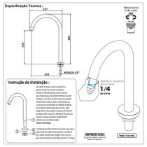 Torneira Lavatório Mesa Slim Tube Luxo Alta Preto Fosco 1/4V