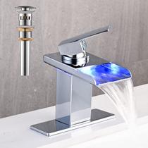 Torneira LED para pia de banheiro AVSIILE Waterfall Chrome Single Hole