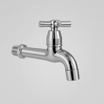 Torneira Longa de Parede para Tanque Jardim e Área Externa Prata Acabamento Cromado Reta Fria