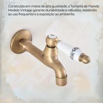 Torneira Metal de Parede Estilo Vintage Ambientalista Elegante Manopla de Cerâmica Detalhada Bronze Torneira Metal de Parede Estilo Vintage Ambientalista Elegante Manopla de Cerâmica Detalhada Bronze