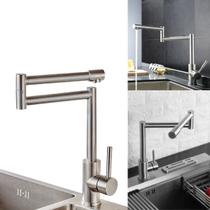 Torneira Misturador Água Quente Fria Articulada Aço Escovado Gourmet Bico Giratório de Bancada Luxo