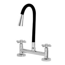 Torneira Misturador Cozinha Duplo Comando Gourmet Flexível Mesa Pia Metal c31