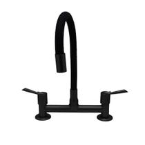 Torneira Misturador Cozinha Mesa Bancada Tubo Flexível Preto fosco Luxo Metal