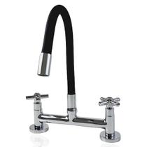 Torneira Misturador Cozinha Tubo Flexível Jato Simples Preto Mesa Bancada Gourmet Luxo 1/4 Volta