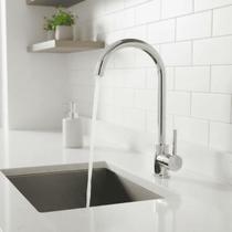 Torneira Misturador Monocomando Cozinha Em Aço Inox Escovado Bica Alta Bica Móvel 360 Pastilha Cerâmica Alta Durabilidade Design Moderno V134 Vimer