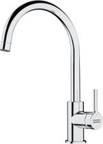 Torneira Misturador Monocomando de mesa Lina cor inox com bica em J alta giratória Torneira Misturador Monocomando de mesa Lina cor inox com bica em J alta giratória