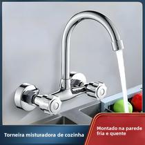 Torneira Misturadora De Cozinha Com Alça Dupla, Montagem Na Parede, Rotação 360, Água Fria E Quente,