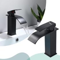 Torneira Moncomando de Banheiro para Bancada Estilo Industrial Quadrada Com Bica Cascata Preta Água Quente e Fria - Franci