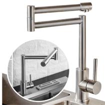 Torneira Monocomando Bancada Gourmet Cozinha Aço Inox Escovado Articulável Cromado - Modelo Bari