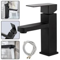 Torneira Monocomando Banheiro Lavabo Bancada c/ Misturador Quadrada Preta Estilo Industrial Água Quente/Fria ou Só Fria