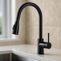 Torneira Monocomando de Cozinha Preta Fosca com Ducha Retrátil 360 Design Moderno e Funcional Linha Dallas WESTING by BSMIX