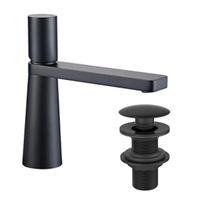 Torneira Monocomando de mesa para Banheiro Bica Baixa Redonda Cone + Válvula Click para Cuba 7/8 Redonda Preto Fosco