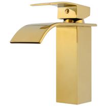 Torneira Monocomando Dourada Luxo para Banheiro e Lavatório em Metal Brilhante de Mesa com Bica Alta para Cuba e Pia