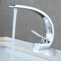 Torneira Monocomando Ponente Curva Bica Alta 22cm para Lavatório Banheiro Moderna em Metal Luxo para Cuba de Apoio