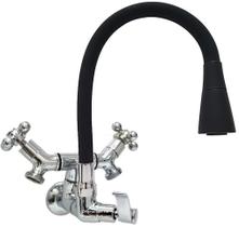 Torneira Multifunções de Parede com bica Preta saida Dupla