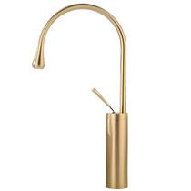 Torneira Para Banheiro Alavanca Monocomando Gold Alta Misturador Quente e Frio Cascata Curva Arredondada Premium Alto Padrão Dourado Escovado