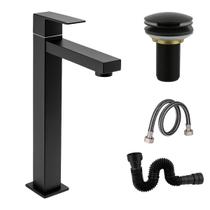 Torneira Para Banheiro Bica Alta Aço Inox Preto Fosco com Kit Instalação Válvula Sifão e Engate Torneira Para Banheiro Bica Alta Aço Inox Preto Fosco com Kit Instalação Válvula Sifão e Engate