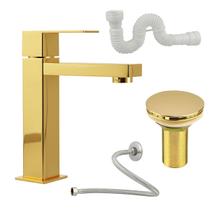 Torneira Para Banheiro Bica Baixa Dourado Gold com Kit Instalação Sifão Universal Válvula Click e Engate Torneira Para Banheiro Bica Baixa Dourado Gold com Kit Instalação Sifão Universal Válvula Click e Engate