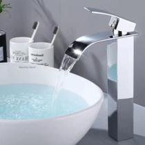 Torneira Para Banheiro Cascata Monocomando Luxo Preto E Cromada