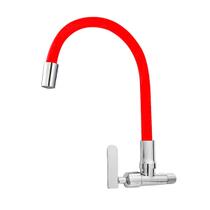 Torneira Para Cozinha Aço Inox 304 Parede Bica Grande 54cm Flexível Articulada 360 Gourmet Cromada E Vermelha
