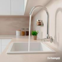 Torneira Para Cozinha De Parede 1/4 De Volta Bica Móvel Metal Cromada Classic Beltempo