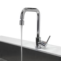 Torneira para Cozinha Gourmet Bancada Cuba Bica Alta Slim Prata com Função Misturador Água Quente e Fria Monocomando Giratória 360º