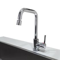 Torneira Para Cozinha Gourmet Bancada Pia Modelo Aço Inox Cromado com Bico Alto Giro 360º Com Misturador De Temperatura Monocomando Kit Instalação