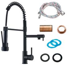 Torneira para Cozinha Gourmet Luxo Aço Dupla de Mesa Com Monocomando Misturador Agua Quente e Fria Mola - Preto 1/2