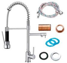 Torneira para Cozinha Gourmet Luxo Aço Inox Dupla de Mesa Com Monocomando Misturador Agua Quente e Fria Mola - Cromada