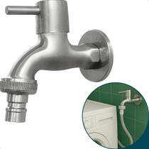 Torneira Para Maquina De Lavar Inox 304 Escovado Tanque Lavanderia ½ Pol Com Saída ¾ E Bico Adaptador Para Mangueira Registro ¼ Volta Multiuso