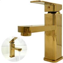 Torneira Para Pia Banheiro Dourada Bica Baixa Monocomando Misturador Quente Frio De Bancada Lavabo Lavatório Cuba Gold Brilhosa Aço Inox 304