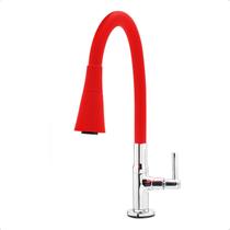 Torneira para Pia Cozinha Bica Cone Emborrachada Vermelha Flexível Chuveirinho Bancada Mesa Gourmet
