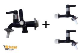 Torneira para Tanque e Maquina de Lavar Preta Abs e 2 Torneiras Jardim Preta em Abs.