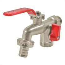 Torneira para Tanque Maquina de Lavar Metal Esfera com 2 Saídas e Bico para Mangueira Quintal Jardim