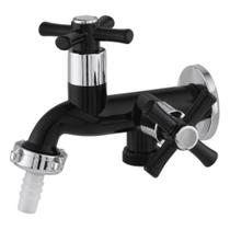 Torneira Para Tanque Ou Maquina 1028 1/4 De Volta Com 2 Saídas Preta Com Cromado C31