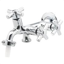 Torneira para Tanque ou Máquina de Lavar com 3 Saídas e Bico para Mangueira Metal Parede C33