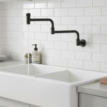 Torneira Parede Articulável Preta 45cm Preto Banheiro Cozinha Pia Fogão Industrial Gourmet Dobrável