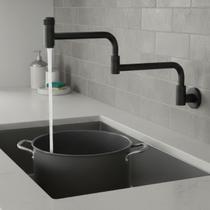 Torneira Parede Articulável Preta 45cm Preto Banheiro Cozinha Pia Fogão Industrial Gourmet Dobrável