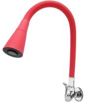 Torneira parede bica flexível vermelha com arejador jato e ducha regulagem giratória