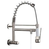 Torneira Parede Cozinha Elegante Gourmet Aço Escovado Luxo Prateada Cromada Moderna Jato Flexível Simples Luxo Inox Premium Estilo Lavatório