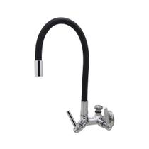 Torneira Parede Cozinha Tanque Maquina Duas Saídas Tubo Flexível Preto Metal Cromado Luxo