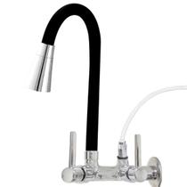 Torneira Parede Gourmet Flexível Cone Preto e Cromado C/ Saída Para Filtro Purificador 1/4 Metal