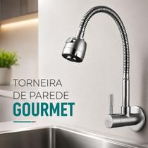 Torneira Parede Gourmet Flexível Metal Cromada Fosca Aço Inox Escovado Chuveirinho Moderna Torneira Parede Gourmet Flexível Metal Cromada Fosca Aço Inox Escovado Chuveirinho Moderna