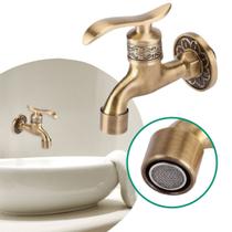 Torneira Parede Latão Curta Bronze em Estilo Vintage Provençal p/ Banheiro Oratória Jardim Lavabo Torneira Parede Latão Curta Bronze em Estilo Vintage Provençal p/ Banheiro Oratória Jardim Lavabo