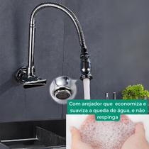 Torneira Parede Metal Flexível Gourmet Cozinha Industrial Residencial Cromada Funcional Elegante