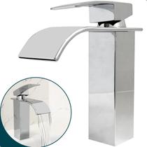 Torneira Pia Banheiro Bica Baixa Cascata Quadrada Cromada Inox Misturador Monocomando Torneira Lavabo Quente Fria Cuba Bancada Lavatorio Brilhosa