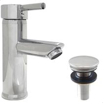 Torneira Pia Banheiro Bica Baixa Cromada E Valvula Click ⅞ Inox Kit Banheiro Torneira Monocomando Misturador e Ralo Pia Escoamento 40mm Lavatorio