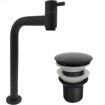 Torneira Pia Banheiro Preta Bica Alta 90 Graus E Valvula Click 1 1/4 Inox Torneira 90 Água Fria Torneira Pia Banheiro Preta Bica Alta 90 Graus E Valvula Click 1 1/4 Inox Torneira 90 Água Fria