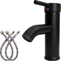 Torneira Pia Banheiro Preta Monocomando Baixa Inox Lavatorio Misturador Quente Frio Bica Baixa Cuba Lavabo Bancada Luxo Aço Inox 304 Preto Fosco