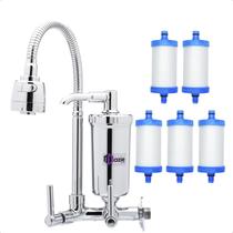 Torneira Pia Cozinha de Metal com Filtro Gourmet Bica Chuveirinho Flexível 360º + 4 Refil Vela Extra